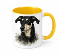 Brew Crew Gifts Saluki x Greyhound Lurcher Mug, Ceramic Coffee Cup with Sighthound Portrait, White 11oz Tea Mug, Dog Lover Gift (Yellow)