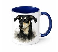 Brew Crew Gifts Saluki x Greyhound Lurcher Mug, Ceramic Coffee Cup with Sighthound Portrait, White 11oz Tea Mug, Dog Lover Gift (Blue)