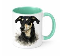 Brew Crew Gifts Saluki x Greyhound Lurcher Mug, Ceramic Coffee Cup with Sighthound Portrait, White 11oz Tea Mug, Dog Lover Gift (Mint)