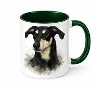 Brew Crew Gifts Saluki x Greyhound Lurcher Mug, Ceramic Coffee Cup with Sighthound Portrait, White 11oz Tea Mug, Dog Lover Gift (Green)