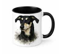Brew Crew Gifts Saluki x Greyhound Lurcher Mug, Ceramic Coffee Cup with Sighthound Portrait, White 11oz Tea Mug, Dog Lover Gift (Black)