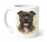 Brew Crew Gifts Staffordshire Bull Terrier Mug, Watercolour Portrait Design, White Ceramic Coffee Cup for Dog Lovers