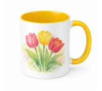 Brew Crew Gifts Tulip Mug, White Ceramic, 11oz, Watercolour Floral Design, Dishwasher and Microwave Safe (Yellow)