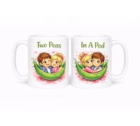 Brew Crew Gifts Two Peas in A Pod Matching Couple Mug Set, White Ceramic, 11 oz, Dishwasher Safe, Microwave Safe, Gloss Coating
