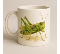 Brew Crew Gifts Watercolour Grasshopper Ceramic Mug, 11oz, Dishwasher and Microwave Safe, Premium Gift for Garden Enthusiasts