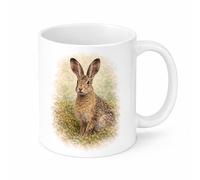 Brew Crew Gifts Watercolour Hare Mug, British Wildlife Ceramic Coffee Cup, Country Animal Gift, 11oz (White)