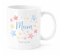 Brew Crew Gifts Watercolour Star Mug for Mum, 11 oz White Ceramic, Dishwasher Safe, Microwave Safe, Pastel Stars Design