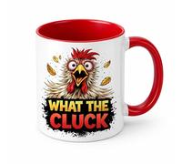 Brew Crew Gifts What The Cluck Funny Chicken Mug, 11oz Ceramic Coffee Mug, White, Microwave and Dishwasher Safe, Glossy Finish (Red)