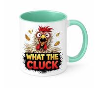 Brew Crew Gifts What The Cluck Funny Chicken Mug, 11oz Ceramic Coffee Mug, White, Microwave and Dishwasher Safe, Glossy Finish (Mint)