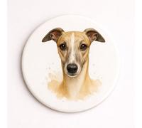 Brew Crew Gifts Whippet Coaster, Watercolor Portrait Design, Glossy Ceramic with Cork Backing, 10.7cm