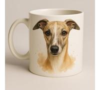 Brew Crew Gifts Whippet Watercolour Ceramic Mug, 11 oz, White, Double-Sided Print, Dishwasher Safe, Contemporary Style, Dog Theme, Hot Beverage Cup