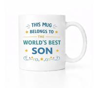 Brew Crew Gifts World's Best Son Mug, Ceramic Coffee Cup, White, Dishwasher and Microwave Safe, Birthday Christmas Graduation Gift, Star-Themed Design with Bold Typography