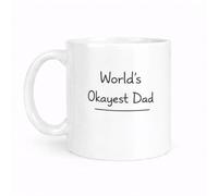 Brew Crew Gifts World's Okayest Dad Mug, White Ceramic, 11 oz, Dishwasher Safe, Microwave Safe, Funny Father's Day Gift