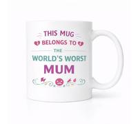 Brew Crew Gifts World's Worst Mum Funny Ceramic Mug, White, 11oz, Dishwasher & Microwave Safe, Birthday Joke Present, Gift