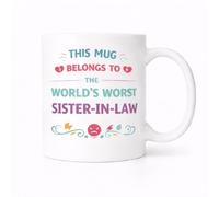 Brew Crew Gifts World's Worst Sister-in-Law Mug, White Gloss Ceramic, 11oz, Microwave and Dishwasher Safe, Funny Novelty Gift