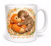 Brew Crew Gifts You are Not Alone Mug, Cute Punch The Monkey with Orangutan Teddy Design, 325ml Ceramic Coffee Cup, Comfort Gift