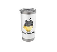 Brew to A Kill Funny Coffee and Tea Cat Pun Stainless Steel Insulated Tumbler