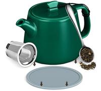 Brew To A Tea 600ml/20.29oz Stump Teapot, Heat-Resistant Handmade Ceramic Teapot with Removable Infuser, Spoon & Coaster