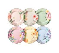 Brew To A Tea BTaT- Porcelain Floral Plates, 8 inch, Set of 6, Royal Dessert Plates, Appetizer Plates, Floral Plates, Salad Plates, Small Plates, Small Plates Set, Small Dishes, Dinnerware, BQD10