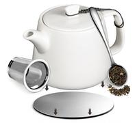 Brew To A Tea Stump Teapot with Strainer, Removable Infuser Tea Pot Handmade for Loose Leaf Tea & Coffee 600ml/20.29oz, Heat-Resistant Ceramic Tea Pot, White