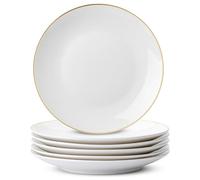 Brew To A Tea White Dessert Plates with Gold Rim, Set of 6, 8" Ceramic, Small Appetizer Plates