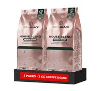 BrewBlack House Blend Coffee Beans 2kg, Smooth Medium Roast | Intensity 3/5, Full-Bodied, 100% Arabica, Made in Italy, 2 x 1kg Bags