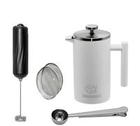Brewbreeze French Press Set I Coffee Maker, Thermo, Coffee Press, for Filter Coffee, 1 Litre, Milk Frother, Double Walled, Insulated, Stainless Steel (White)