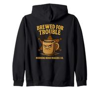 Brewed For Trouble Funny Western Coffee Design Zip Hoodie