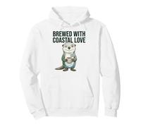 Brewed With Coastal Love Humor Sea Otter Coffee Lover Pullover Hoodie