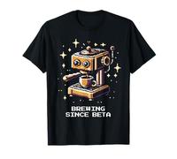 Brewing Since Beta | Barista Pixel Art Coffee Design T-Shirt