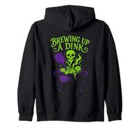 Brewing Up A Dink Pickleball Spooky Skull Zip Hoodie