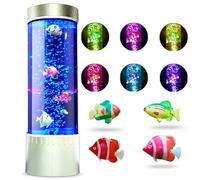 Brewish LED Mini Desktop Bubble Fish Lamp - Relaxing Fish Tank with Bubbles & Color-Changing LED Aquarium Light - Mood Soothing & Calming Sensory Tubes with Floating Jelly Fish, Sea Horse & Fish