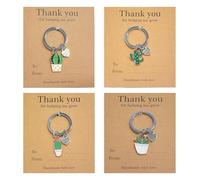 Brewlix 4Pcs Cactus Thank You Keychains with Gift Cards Thank You for Helping Me Grow, Teacher Appreciation Gifts, Teacher keyrings multipack for Nursery Staff, School Leavers Gifts