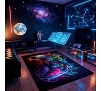 Brewlix Gaming Rug, 60 x 90 Cm Plush Game Controller Pattern Bedroom Carpet, Stylish Boys Bedroom Accessories, Cozy Non Slip Play Mat for Gaming Corners, Home Playrooms & Study Floors