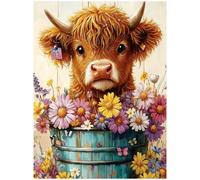 Brewlix Highland Cow Cross Stitch Kits, Cross Stitch Kits for Adults Beginners, DIY Highland Cow Printed Cross Stitch Kit for Home Decor, Unframed, 12x16in