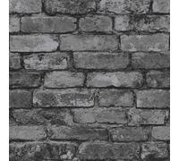 Brewster FD31284 Rustic Brick Wallpaper - Silver/Black, Photorealistic Brick Pattern, Industrial Style, Paste-the-Paper