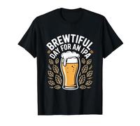Brewtiful Day for an IPA Beer Hops Glass Celebration Value Graphic T-Shirt, Men, Black, L