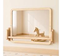 Brezlio Montessori Mirror with Rod - Height-adjustable Wooden Children's Mirror for Standing and Learning to Walk, Safe Wall Mirror with Anti-Rotation Rod for Children 6 - 18 Months