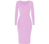 Brezza Ladies Womens Plain Long Sleeve Scoop Neck Stretch Bodycon Maxi Midi Dress 8-26 Baby Pink