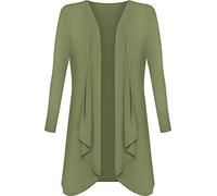 Brezza Plus Size Womens Plain Long Sleeve Waterfall Boyfriend Open Front Cardigan New Ladies Hanky Hem Jersey Top UK 8-26 Khaki