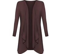 Brezza Plus Size Womens Plain Long Sleeve Waterfall Boyfriend Open Front Cardigan New Ladies Hanky Hem Jersey Top UK 8-26 Brown