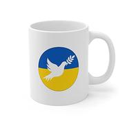 Brian Bula Peace for Ukraine Mug White Dove on Ukraine Flag Other Side of Coffee Mug has Ukraine Coat of Arms - Cool Double Sided Ukraine Mug White