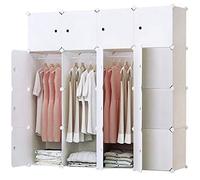 BRIAN & DANY 16 Cubes Clothes Closet, Plastic Wardrobe with Doors & 3 Hangers, Deeper Cubes than Normal (45 cm vs. 35 cm) for Larger Capacity, White