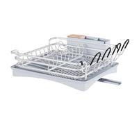 BRIAN & DANY Aluminum Dish Drying Rack, Dish Drainer with Removable Cutlery Holder & Cup Holder, Unique 360° Swivel Spout Drain Board, Grey