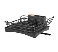 BRIAN & DANY Aluminum Dish Drying Rack, Dish Drainer with Removable Cutlery Holder & Cup Holder, Unique 360° Swivel Spout Drain Board, Black