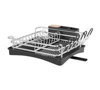 BRIAN & DANY Aluminum Dish Drying Rack, Dish Drainer with Removable Cutlery Holder & Cup Holder, Unique 360° Swivel Spout Drain Board, Silver, 41.9x 29.9x 13.4 cm