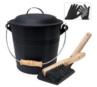 BRIAN & DANY Ash Bucket for Fireplaces, Coal Bucket with Lid, 5L Metal Buckets for Hot Ash with Shovel and Hand Broom