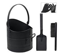 BRIAN & DANY Ash Bucket, Metal Bucket for Fireplaces, 10L Coal Buckets with Shovel and Hand Broom, Tool Set Accessories for Log Burner, Fire Pit, Wood Burning Stove