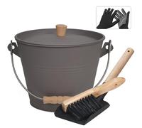 BRIAN & DANY Ash Bucket with Lid, Ash Buckets for fireplaces, 5L Metal Buckets for Hot Ash with Shovel and Hand Broom,Gray