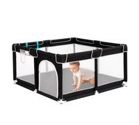 BRIAN & DANY Baby Playpen, 128x 128 cm Playpens for Babies, Sturdy Safety Playpen with Soft Breathable Mesh, Black